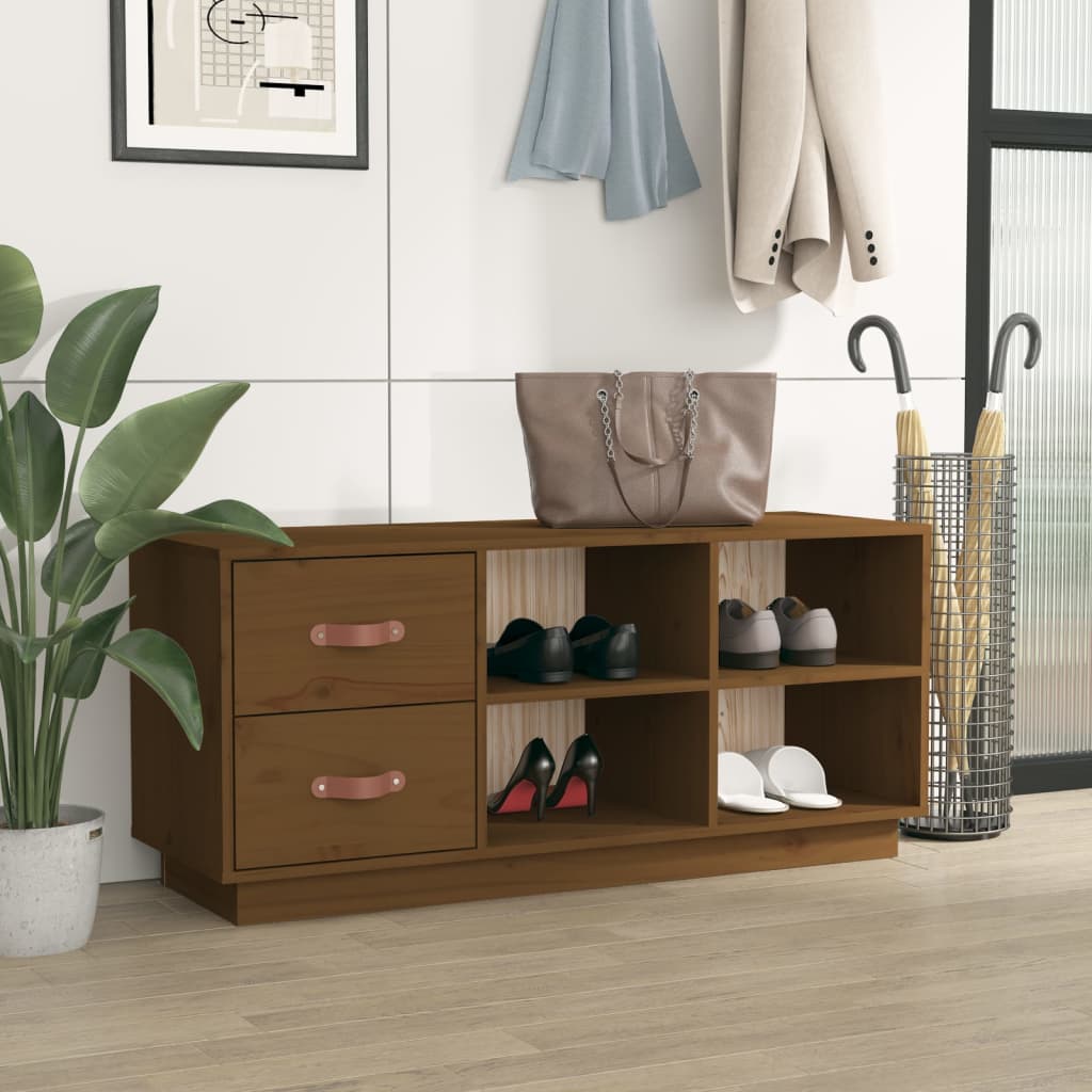 skobænk 100x34x45 cm massivt fyrretræ gyldenbrun