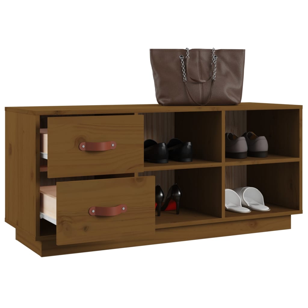 skobænk 100x34x45 cm massivt fyrretræ gyldenbrun