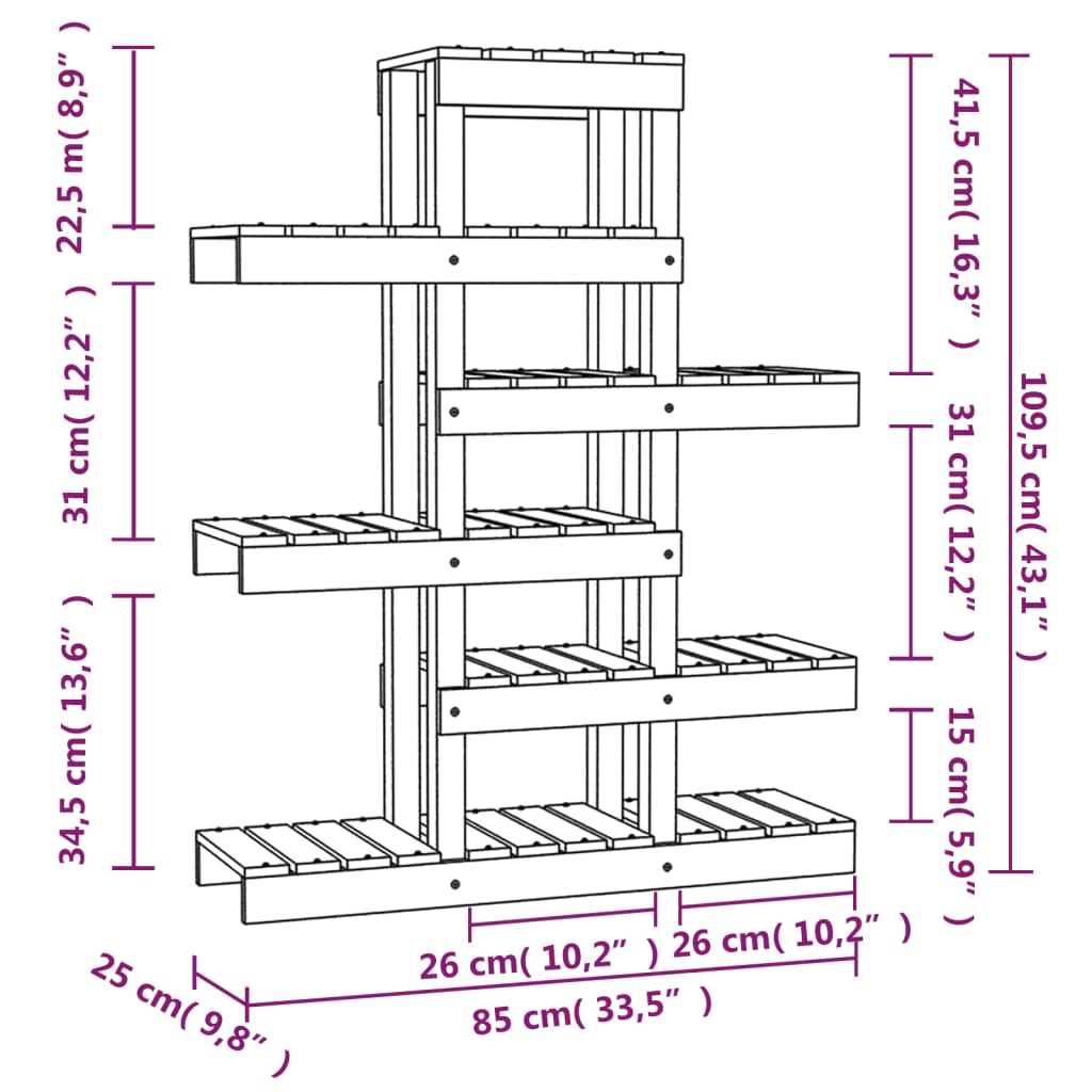 plantestativ 85x25x109,5 cm massivt fyrretræ hvid