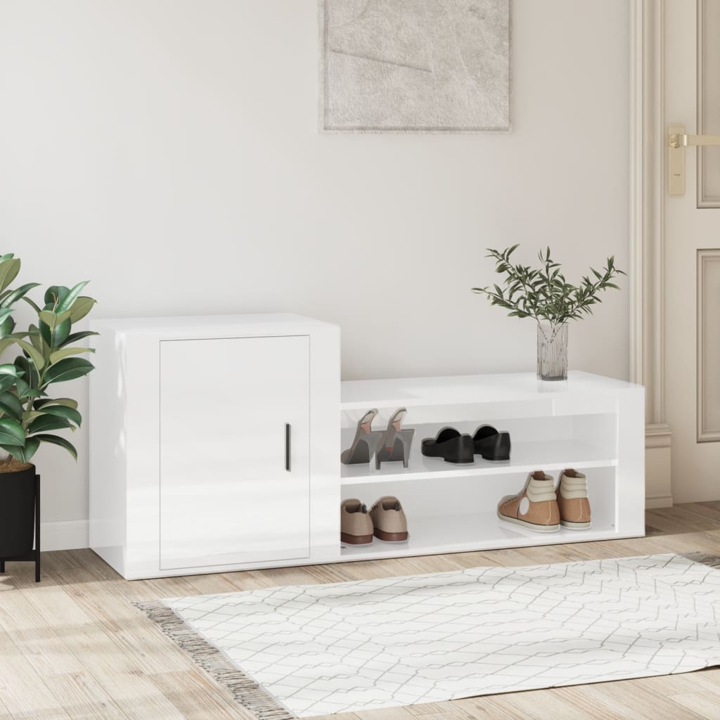 skoskab 130x35x54 cm konstrueret træ hvid højglans