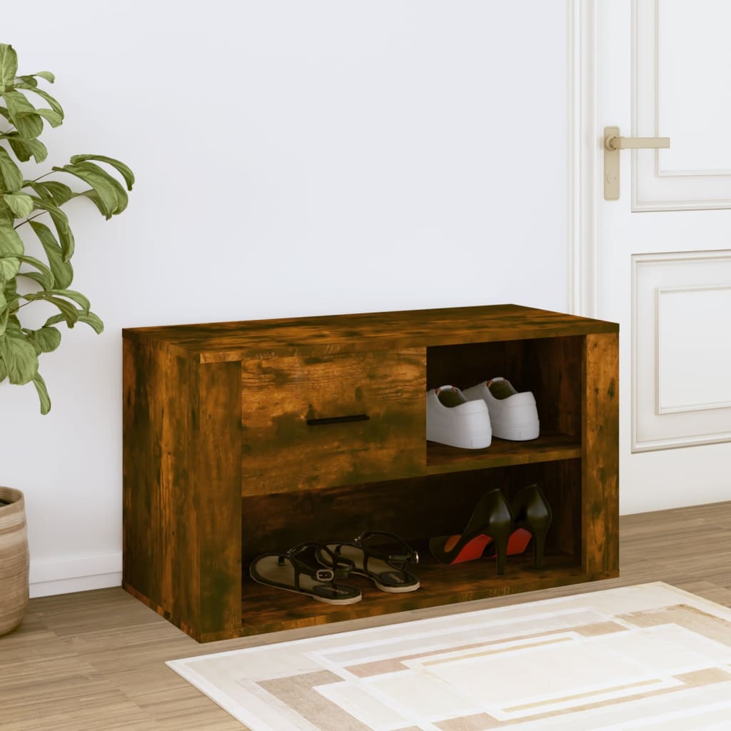 skoskab 80x35x45 cm konstrueret træ røget egetræsfarve