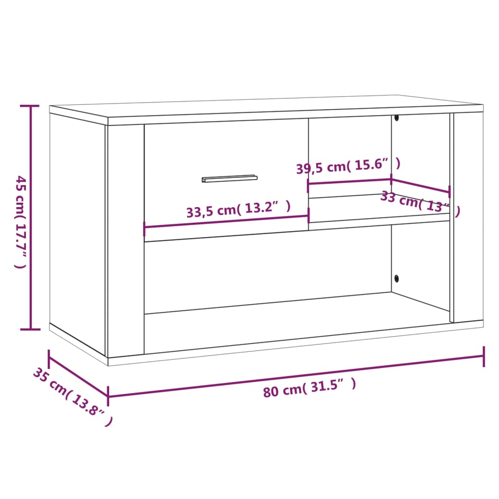 skoskab 80x35x45 cm konstrueret træ røget egetræsfarve
