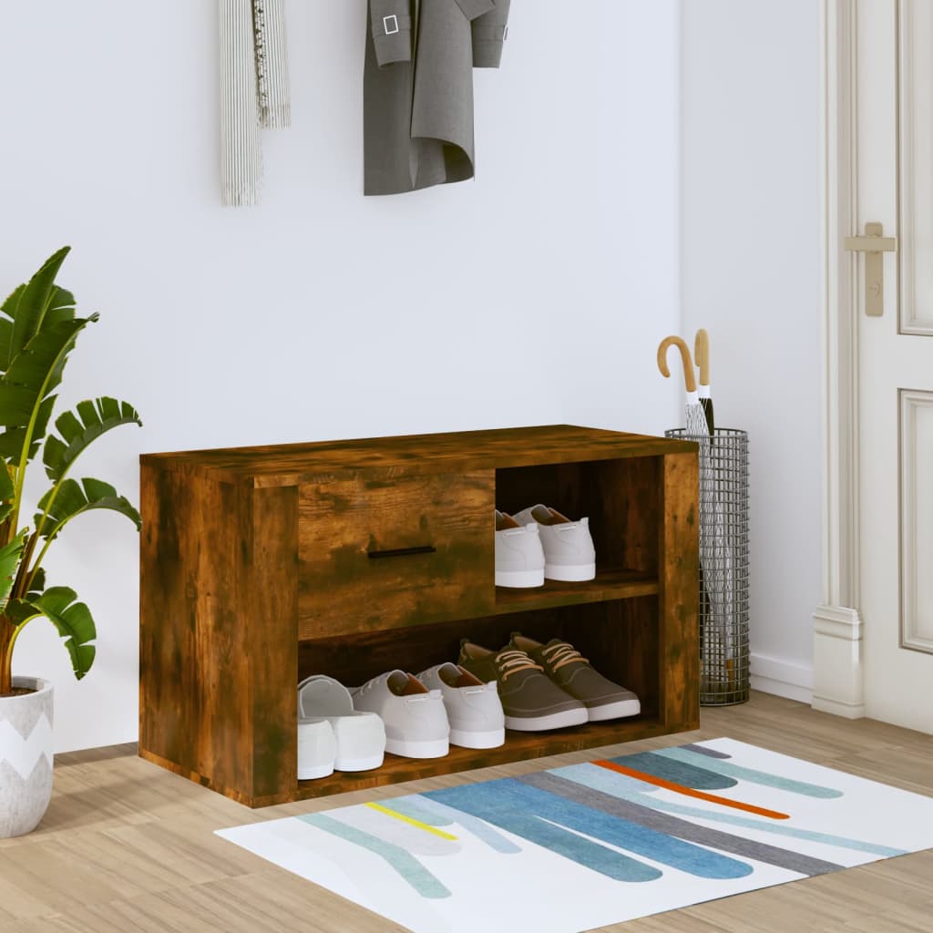 skoskab 80x35x45 cm konstrueret træ røget egetræsfarve