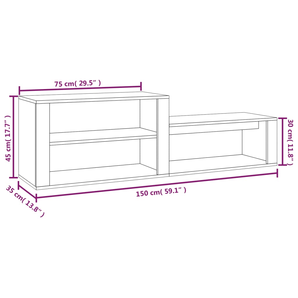 skoskab 150x35x45 cm konstrueret træ røget egetræsfarve