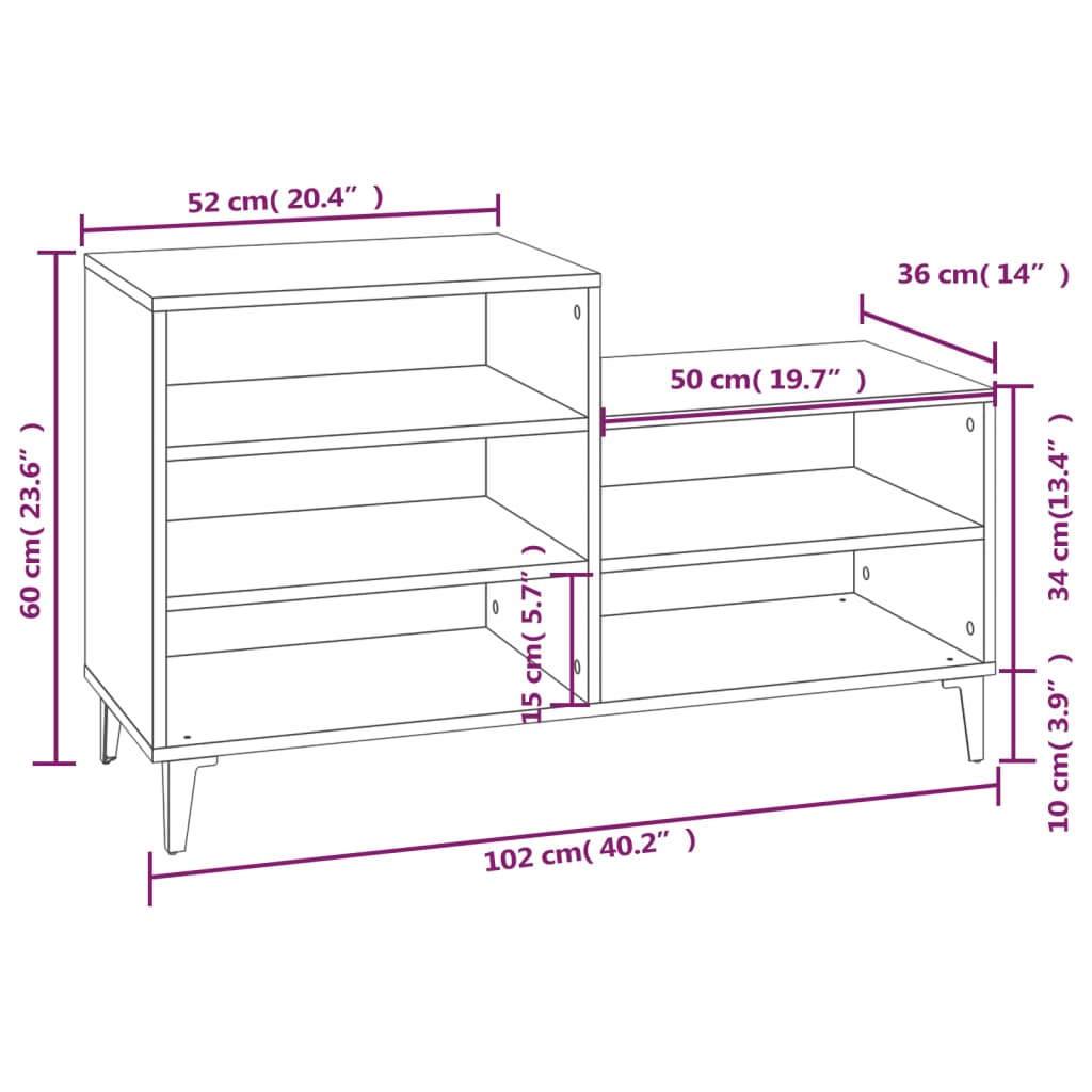 skoskab 102x36x60 cm konstrueret træ røget egetræsfarve