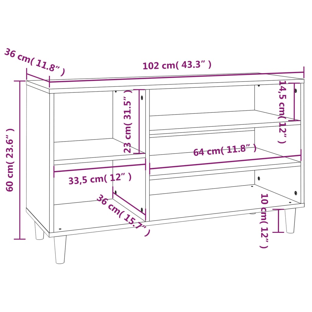 skoskab 102x36x60 cm konstrueret træ røget egetræsfarve