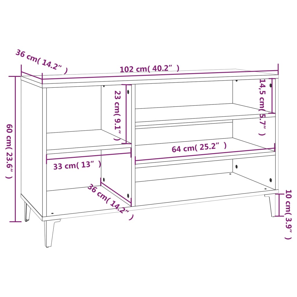 skoskab 102x36x60 cm konstrueret træ røget egetræsfarve