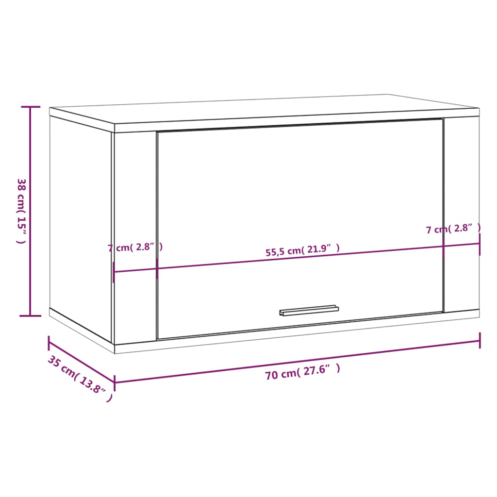 væghængt skoskab 70x35x38 cm konstrueret træ hvid højglans