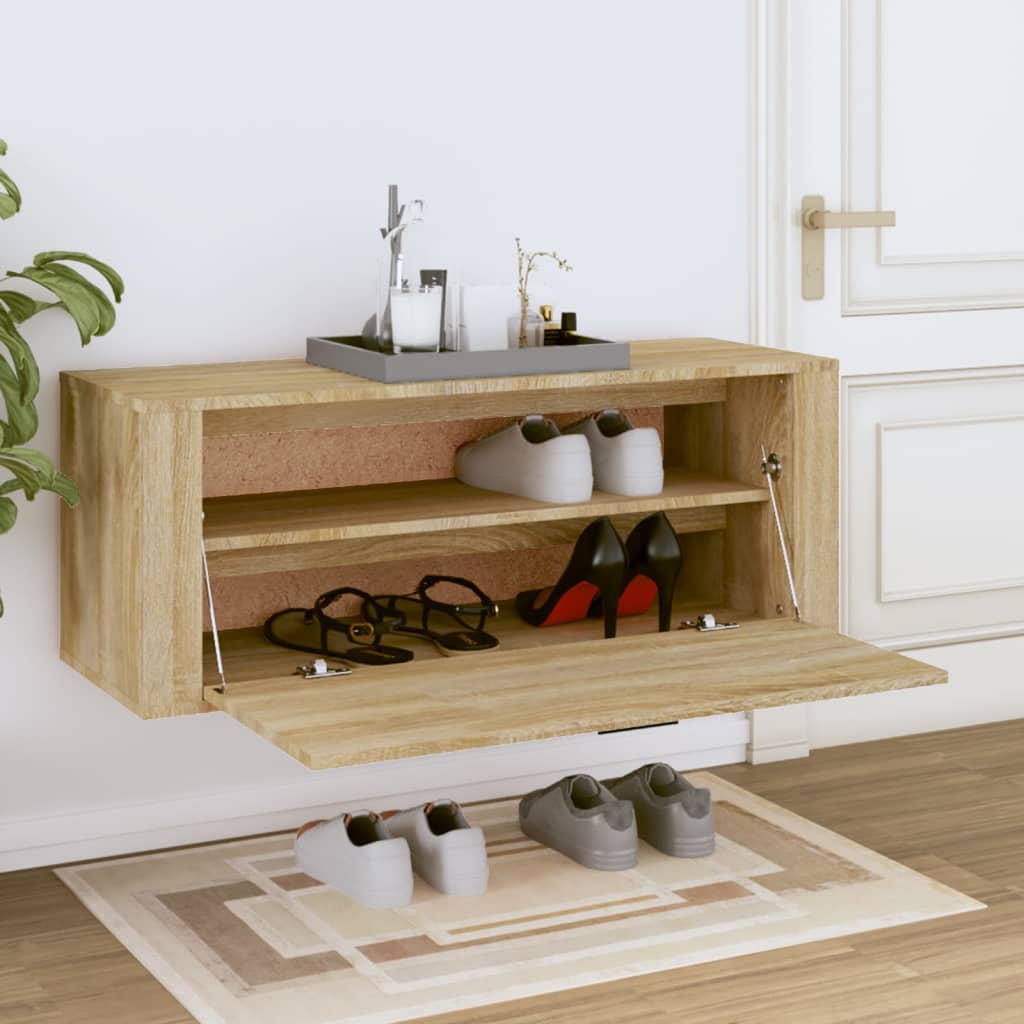 væghængt skoskab 100x35x38 cm konstrueret træ Sonoma-eg