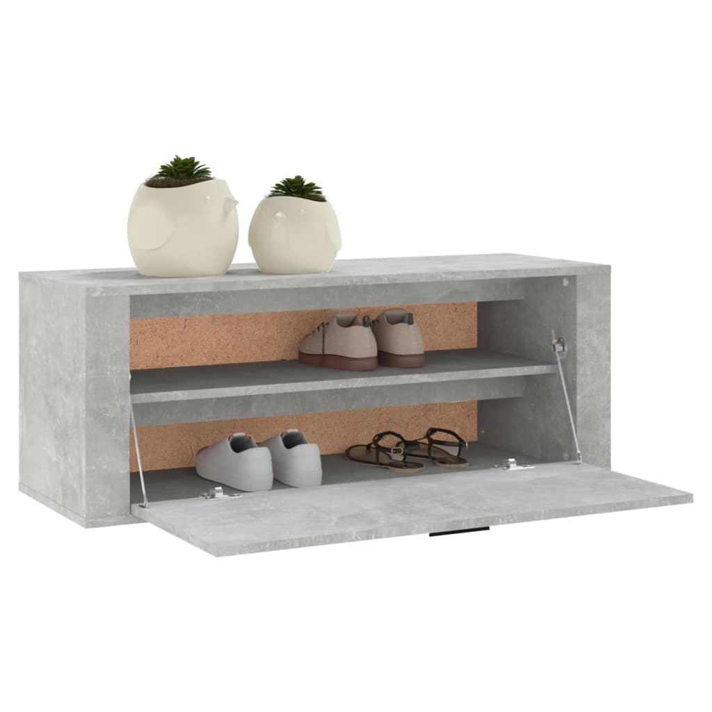 væghængt skoskab 100x35x38 cm konstrueret træ betongrå
