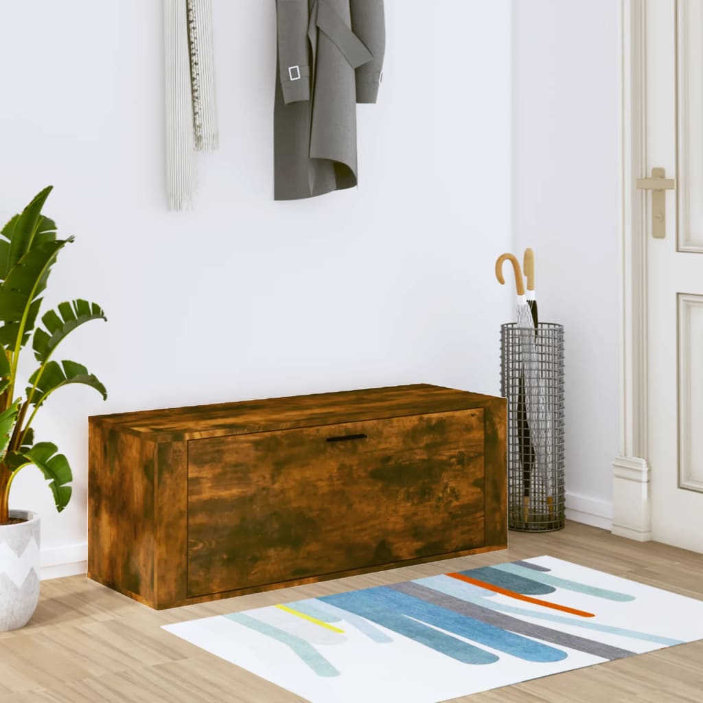 væghængt skoskab 100x35x38 cm konstrueret træ røget egetræ