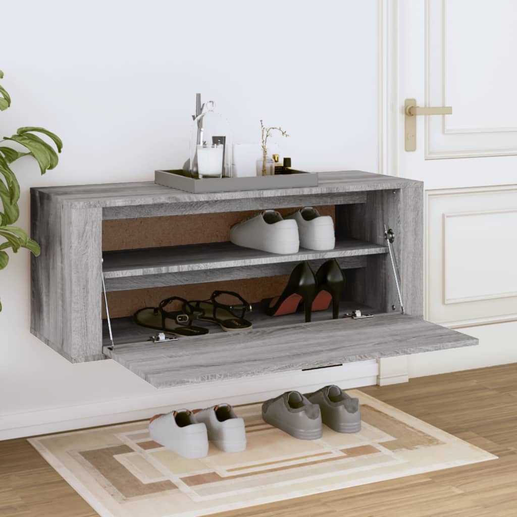 væghængt skoskab 100x35x38 cm konstrueret træ grå sonoma-eg