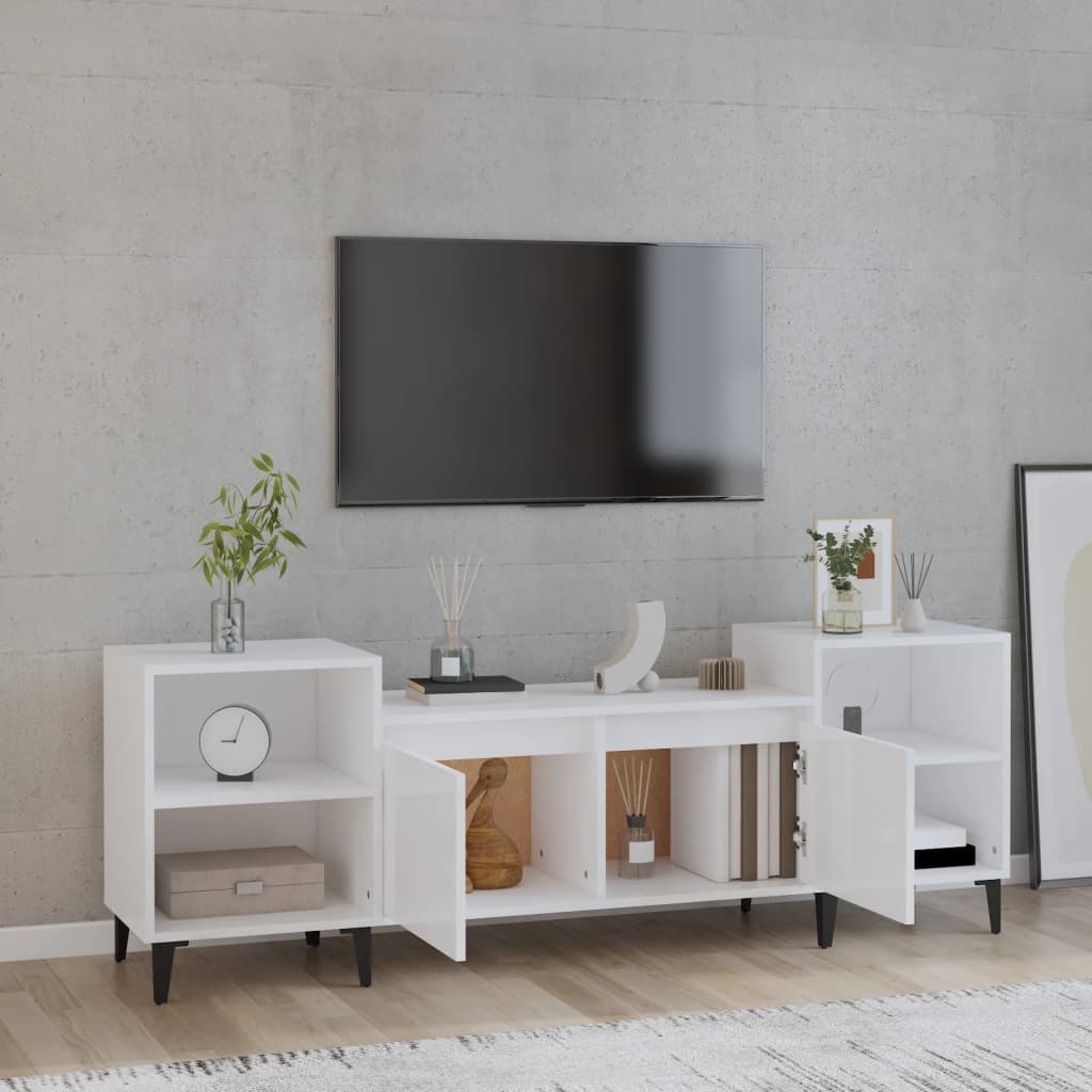 tv-bord 160x35x55 cm konstrueret træ hvid højglans