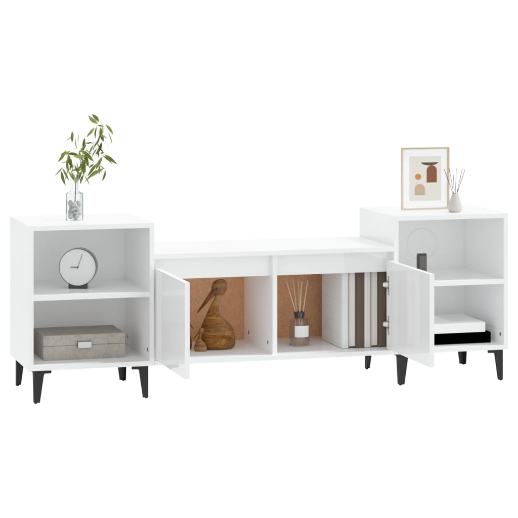 tv-bord 160x35x55 cm konstrueret træ hvid højglans