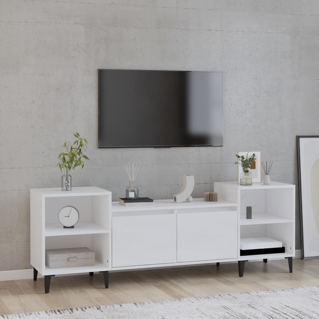 tv-bord 160x35x55 cm konstrueret træ hvid højglans