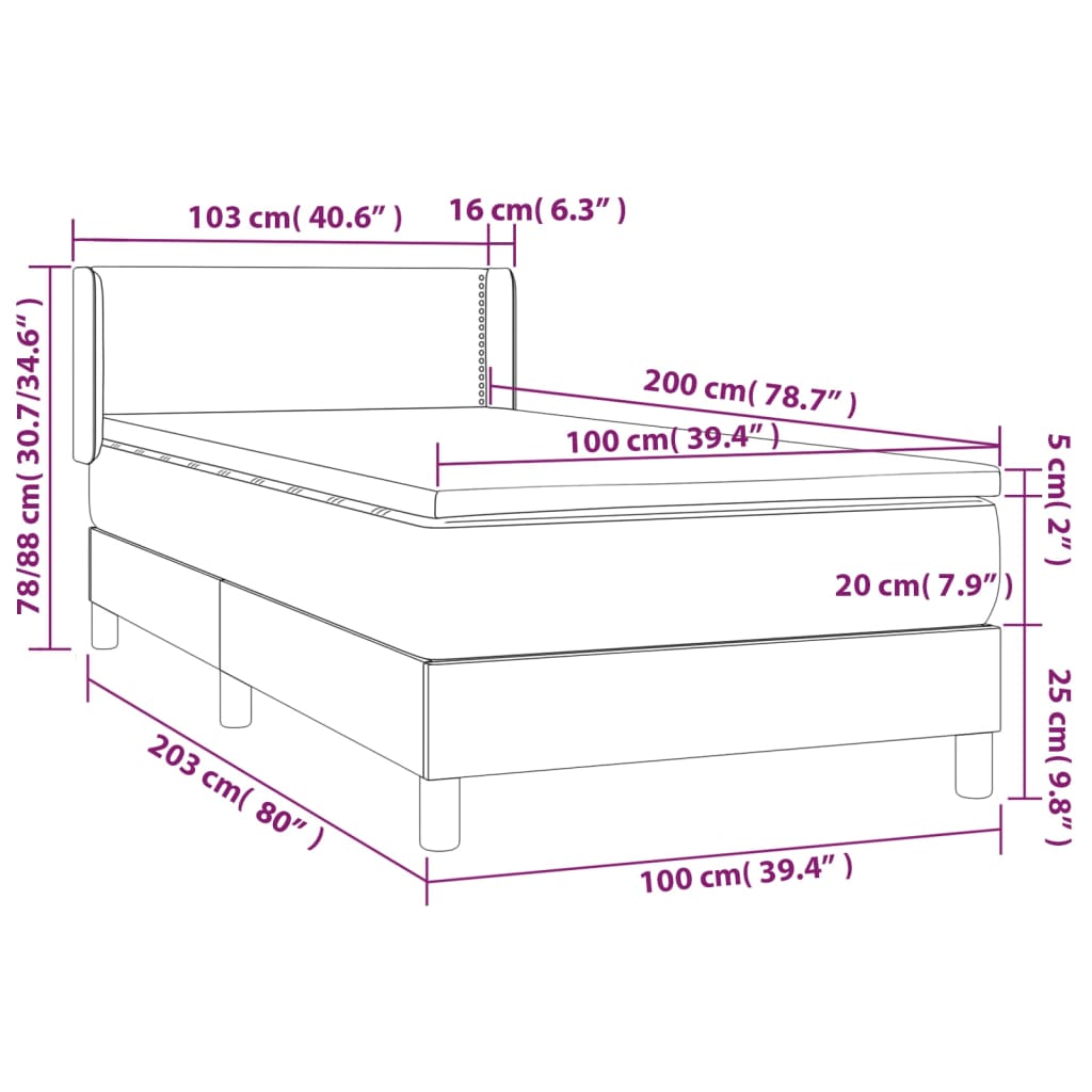 kontinentalseng med madras 100x200 cmfløjl lysegrå