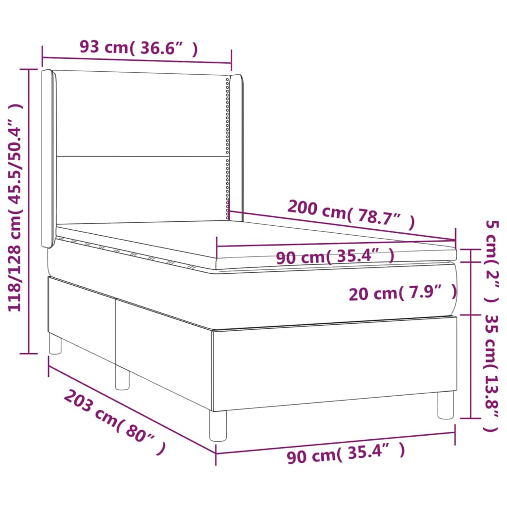 kontinentalseng med madras 90x200 cm stof lysegrå