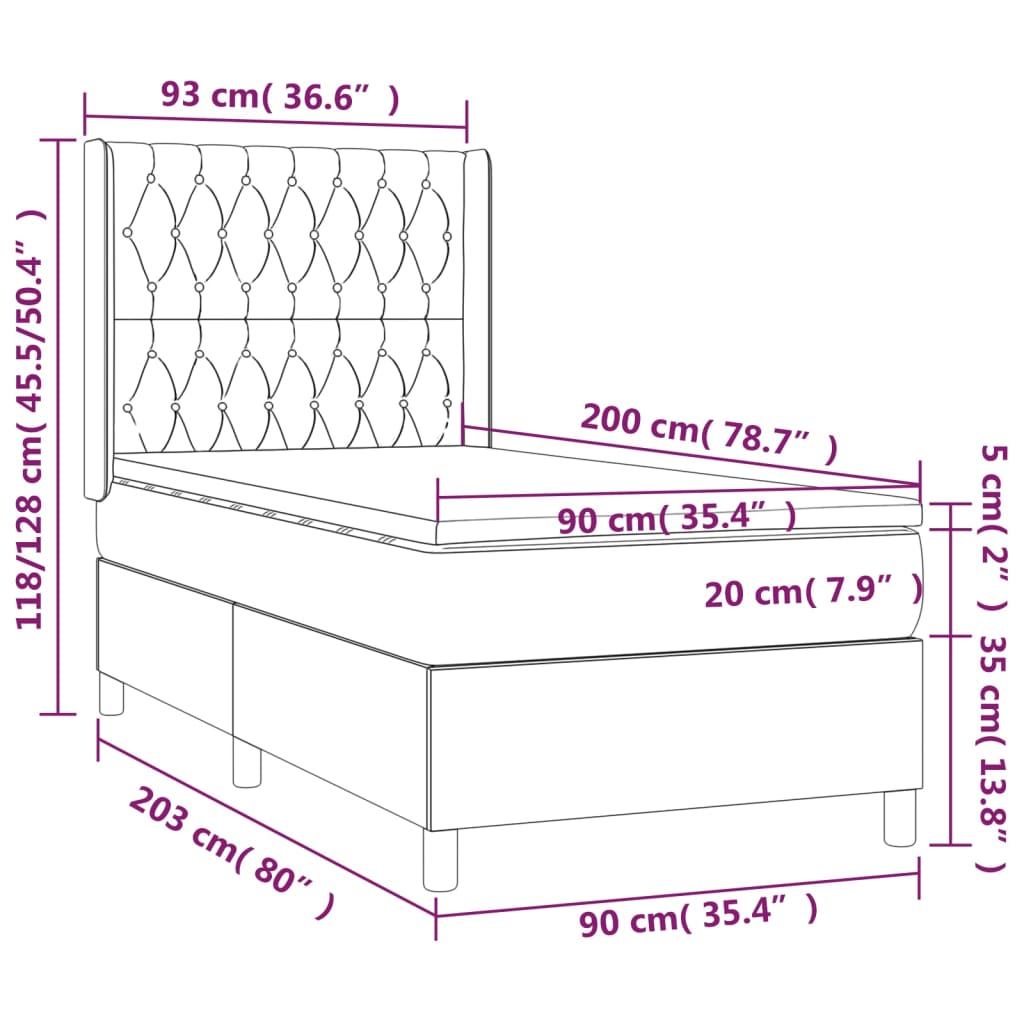 kontinentalseng med madras 90x200 cm stof lysegrå