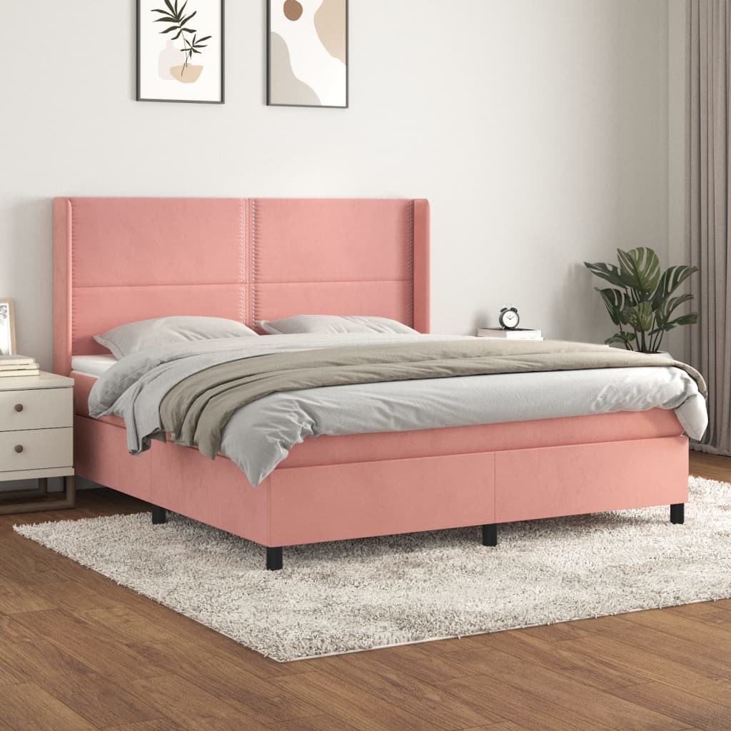 kontinentalseng med madras 180x200 cm fløjl lyserød