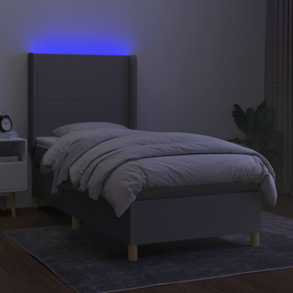 kontinentalseng med LED-lys 90x200 cm stof lysegrå