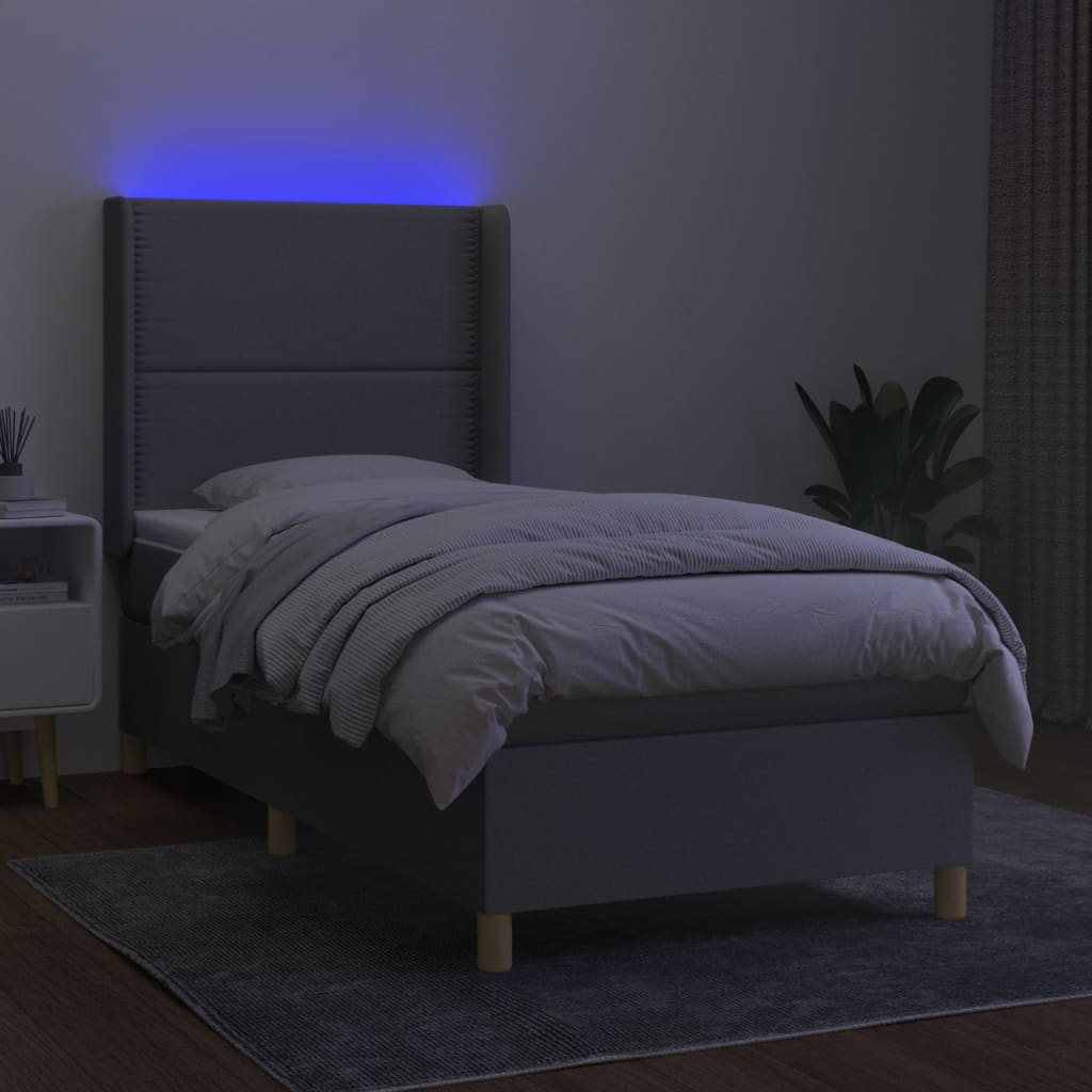 kontinentalseng med LED-lys 90x200 cm stof lysegrå