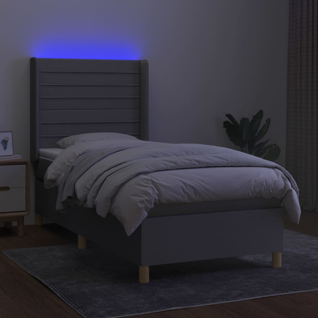 kontinentalseng med LED-lys 90x200 cm stof lysegrå