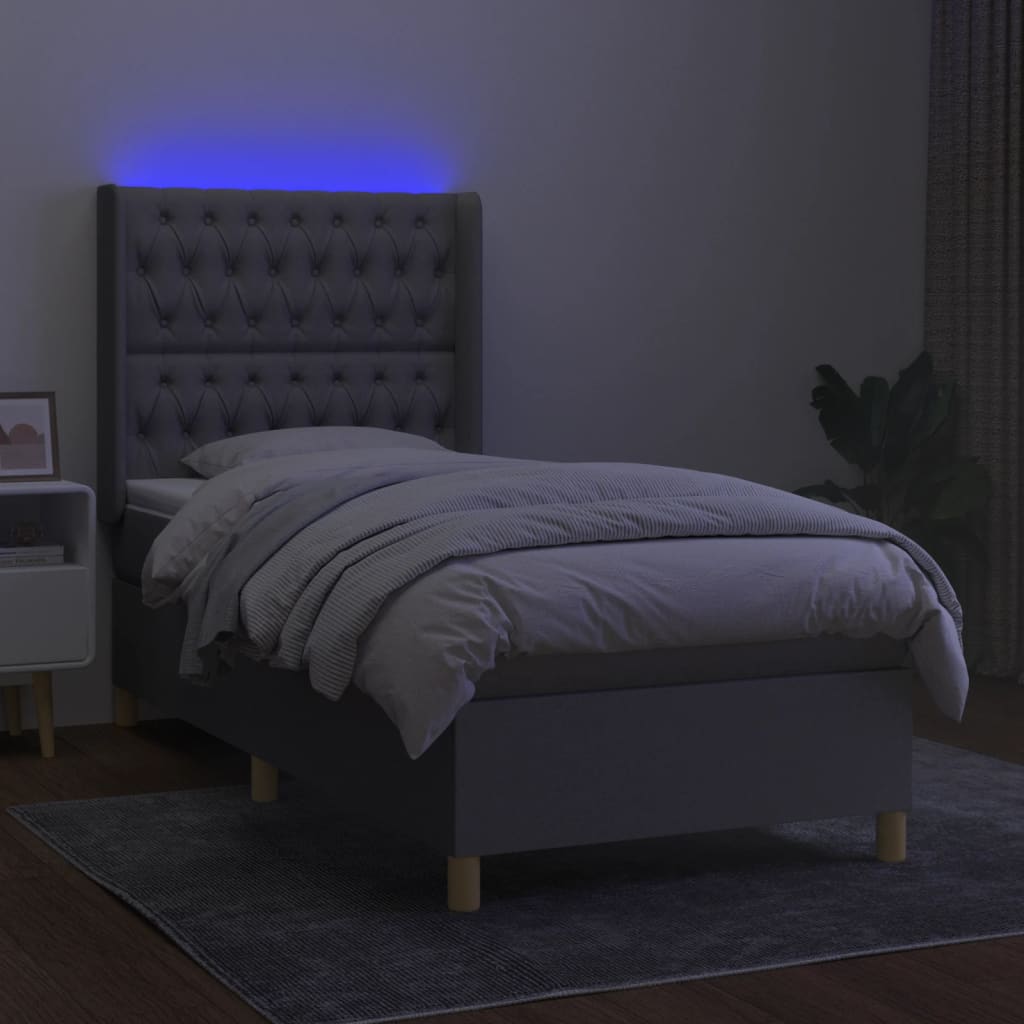 kontinentalseng med LED-lys 90x200 cm stof lysegrå