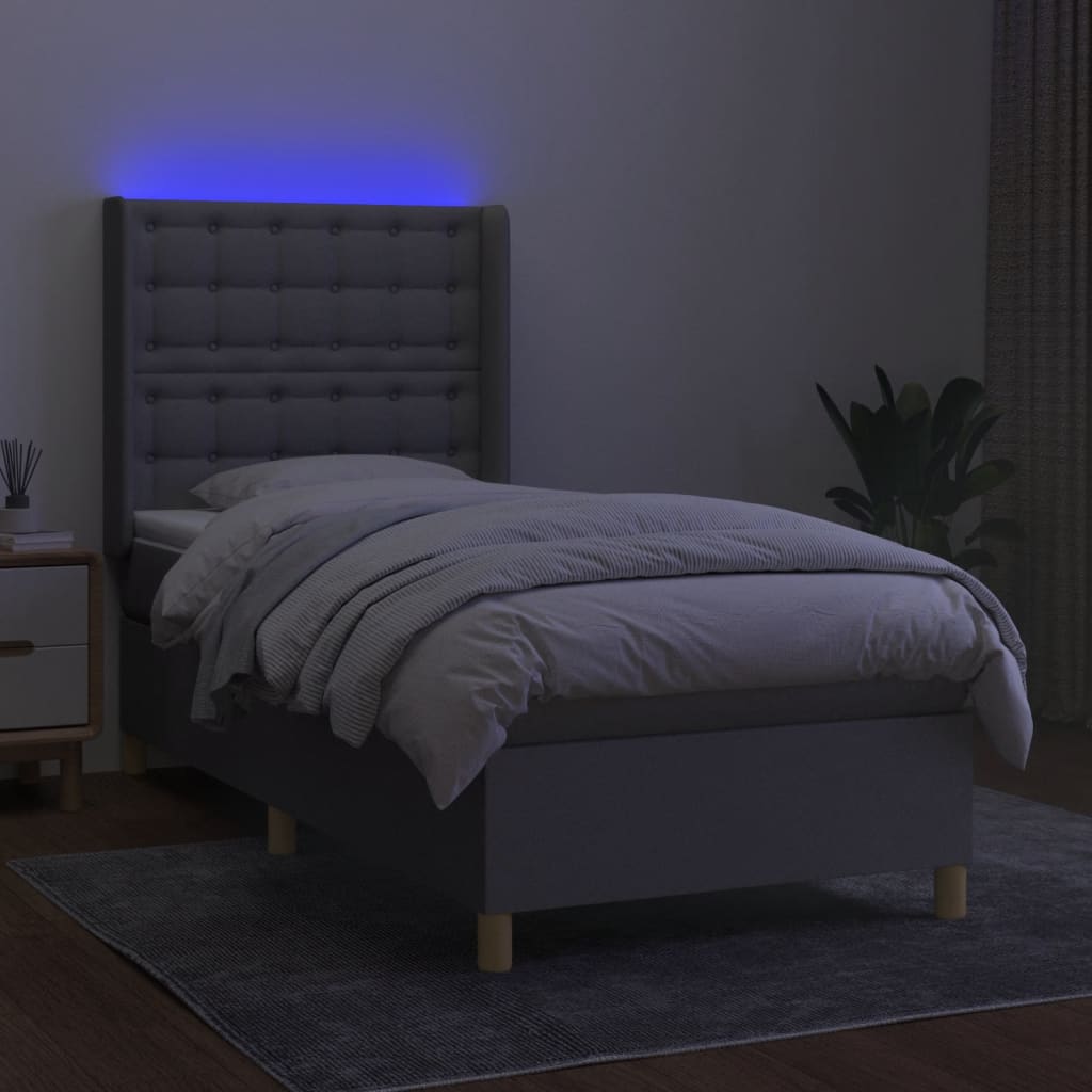 kontinentalseng med LED-lys 90x200 cm stof lysegrå