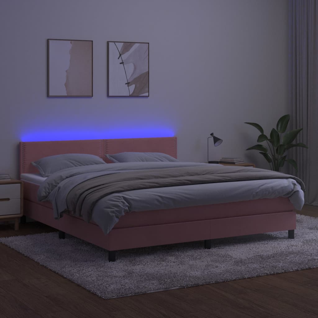 kontinentalseng med LED-lys 180x200 cm fløjl lyserød