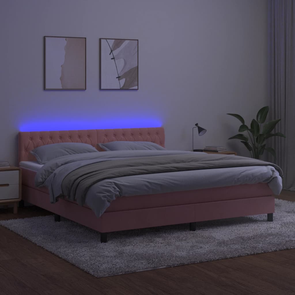kontinentalseng med LED-lys 180x200 cm fløjl lyserød
