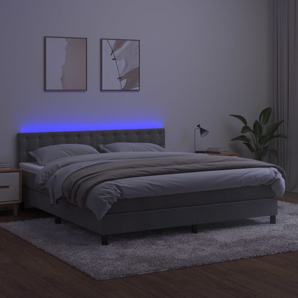 kontinentalseng med LED-lys 160x200 cm fløjl lysegrå