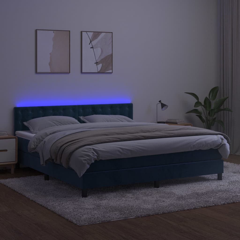 kontinentalseng med LED-lys 180x200 cm fløjl mørkeblå