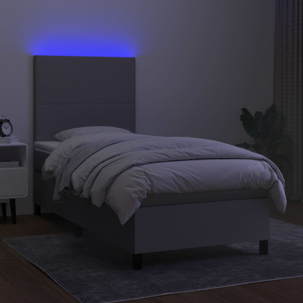 kontinentalseng med LED-lys 90x190 cm stof lysegrå