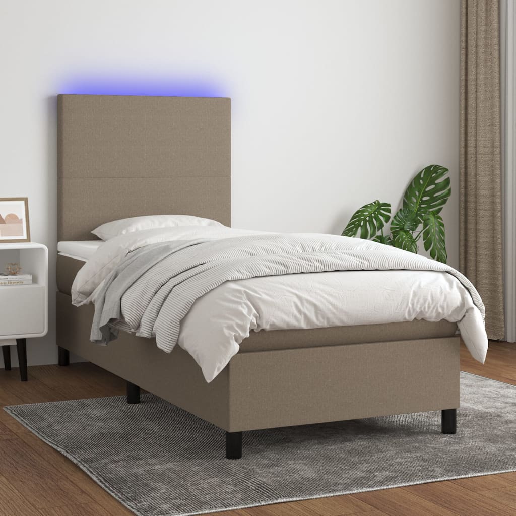 kontinentalseng med LED-lys 90x190 cm stof gråbrun