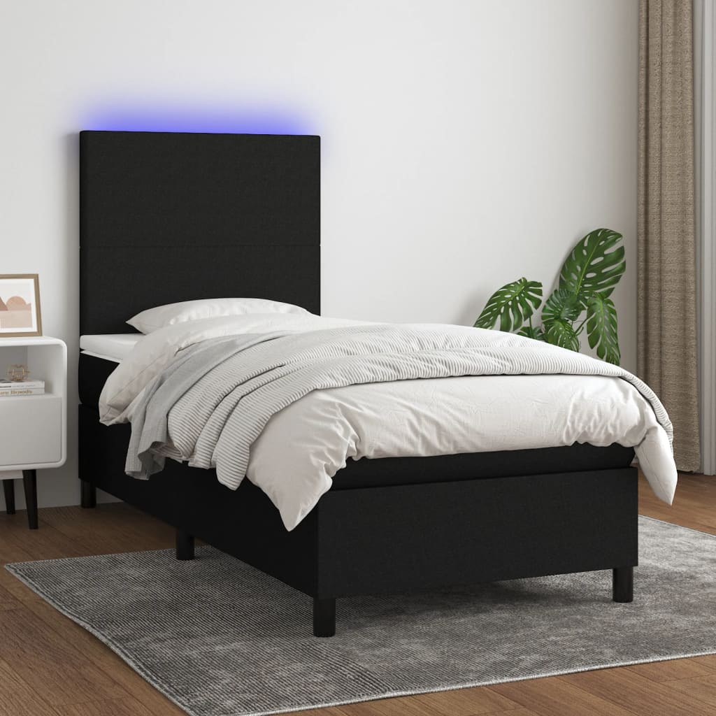 kontinentalseng med LED-lys 90x200 cm stof sort