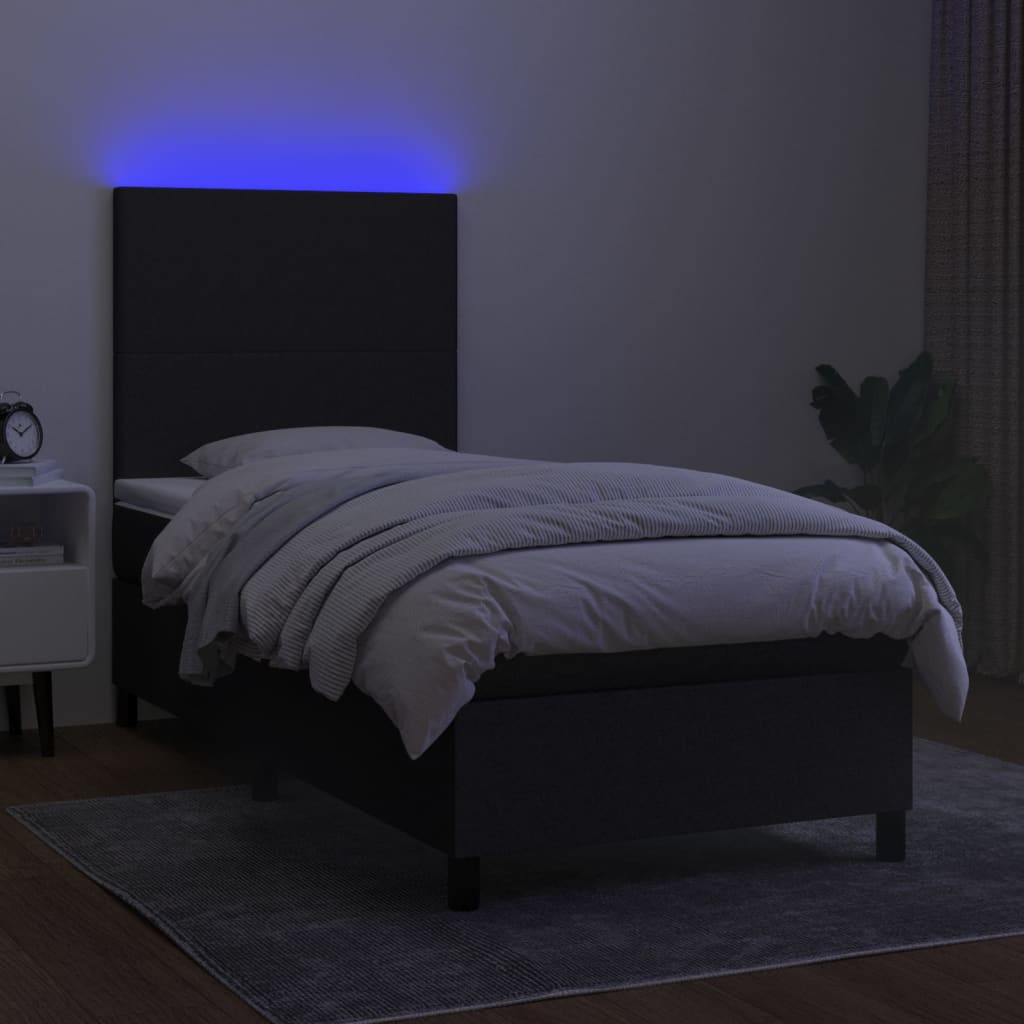 kontinentalseng med LED-lys 100x200 cm stof sort