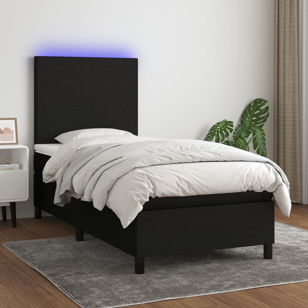 kontinentalseng med LED-lys 100x200 cm stof sort