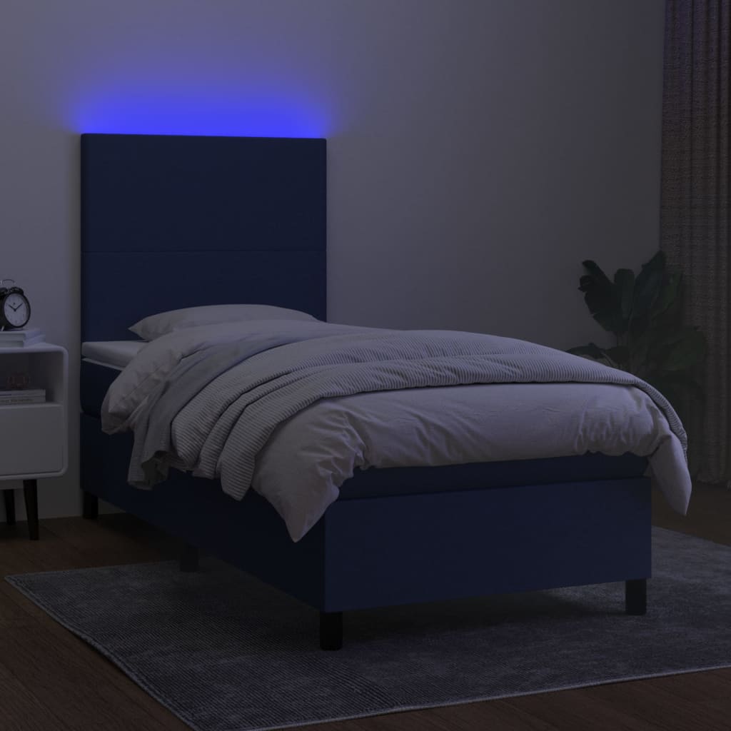 kontinentalseng med LED-lys 100x200 cm stof blå