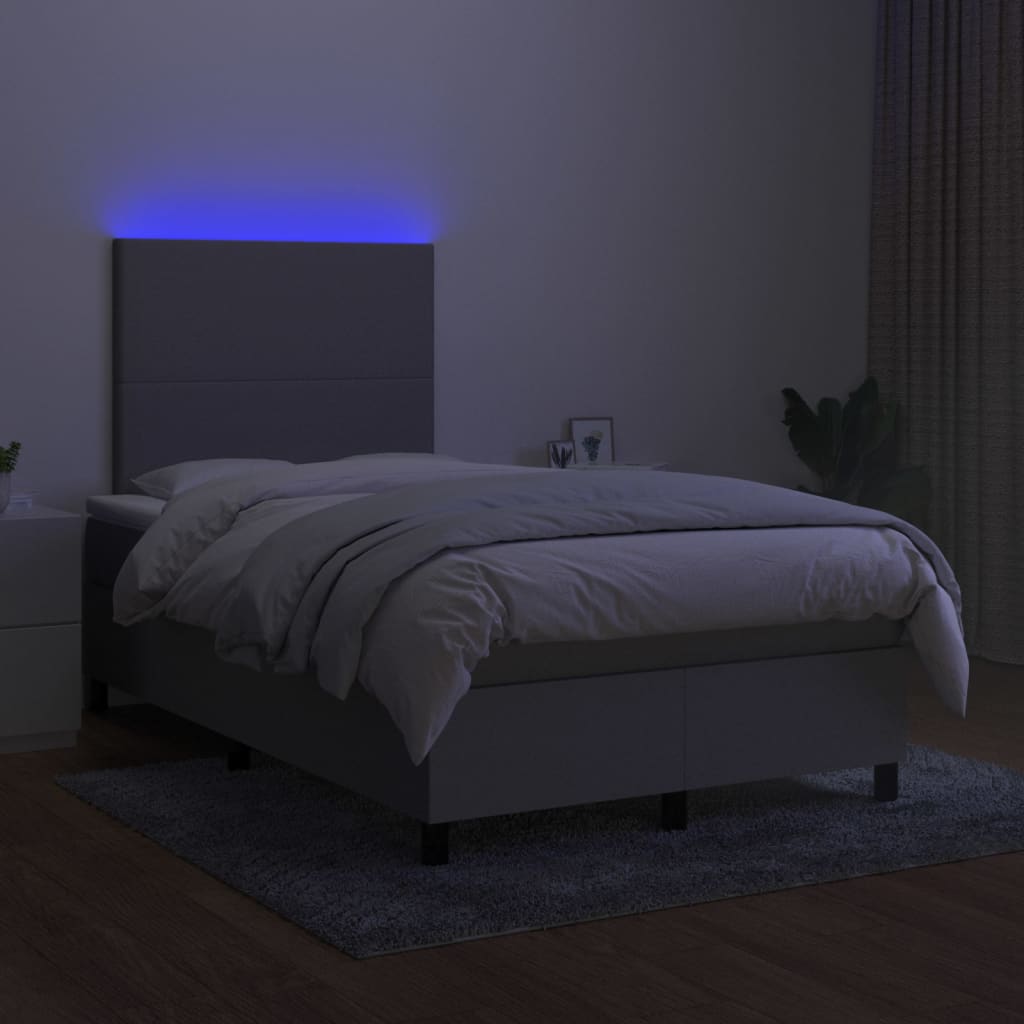 kontinentalseng med LED-lys 120x200 cm stof lysegrå