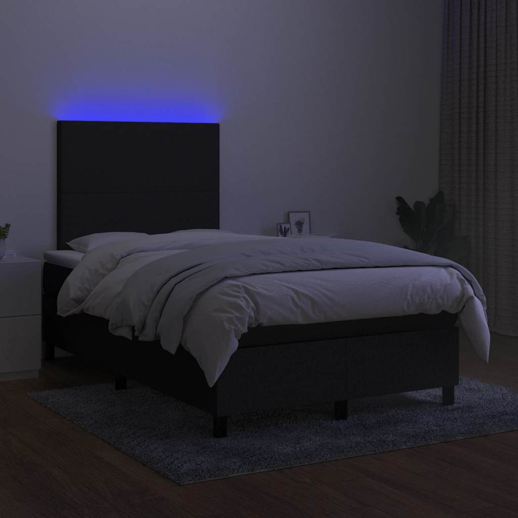 kontinentalseng med LED-lys 120x200 cm stof sort