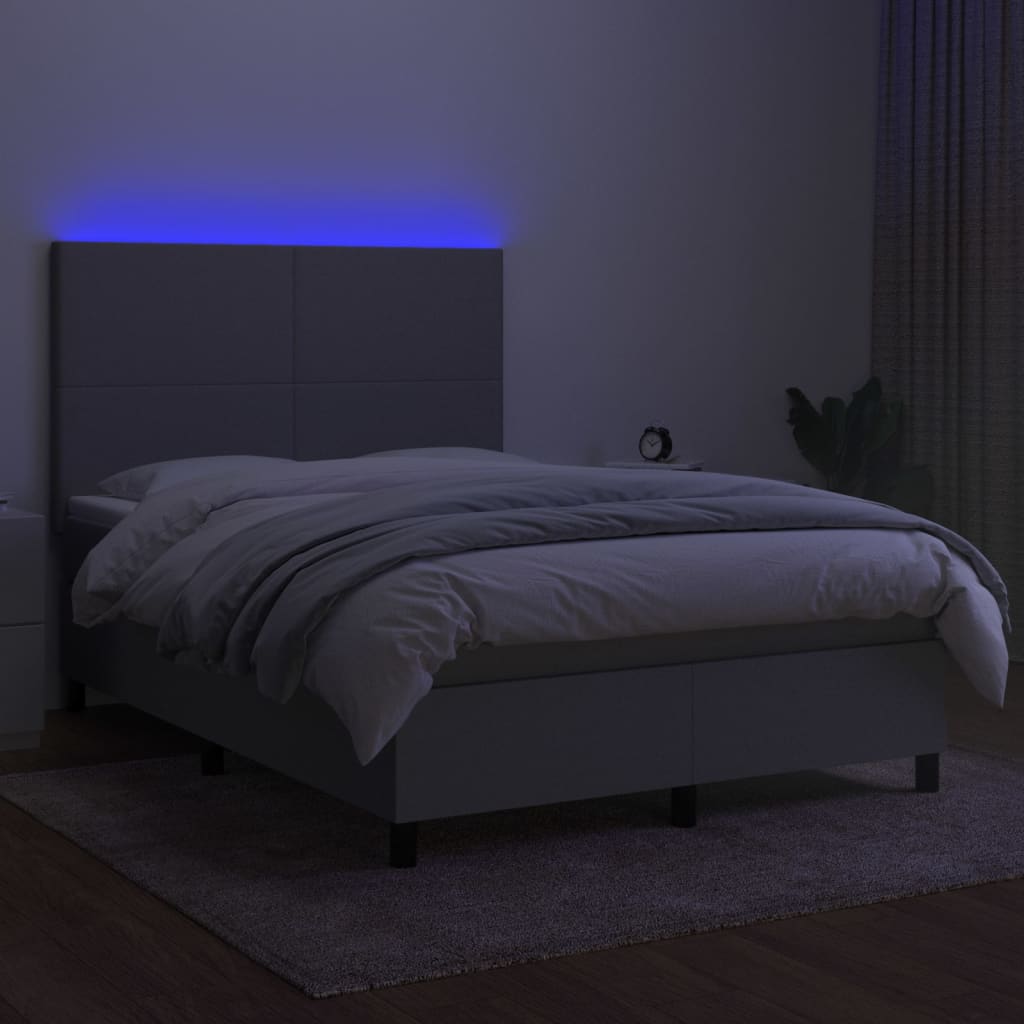 kontinentalseng med LED-lys 140x200 cm stof lysegrå