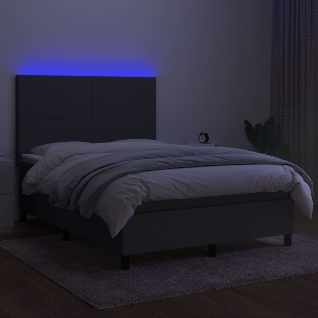 kontinentalseng med LED-lys 140x200 cm stof mørkegrå