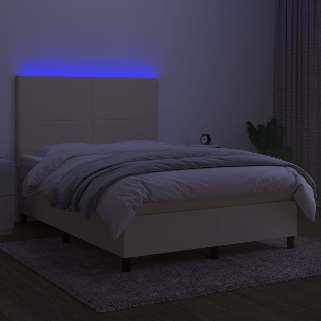 kontinentalseng med LED-lys 140x200 cm stof cremefarvet