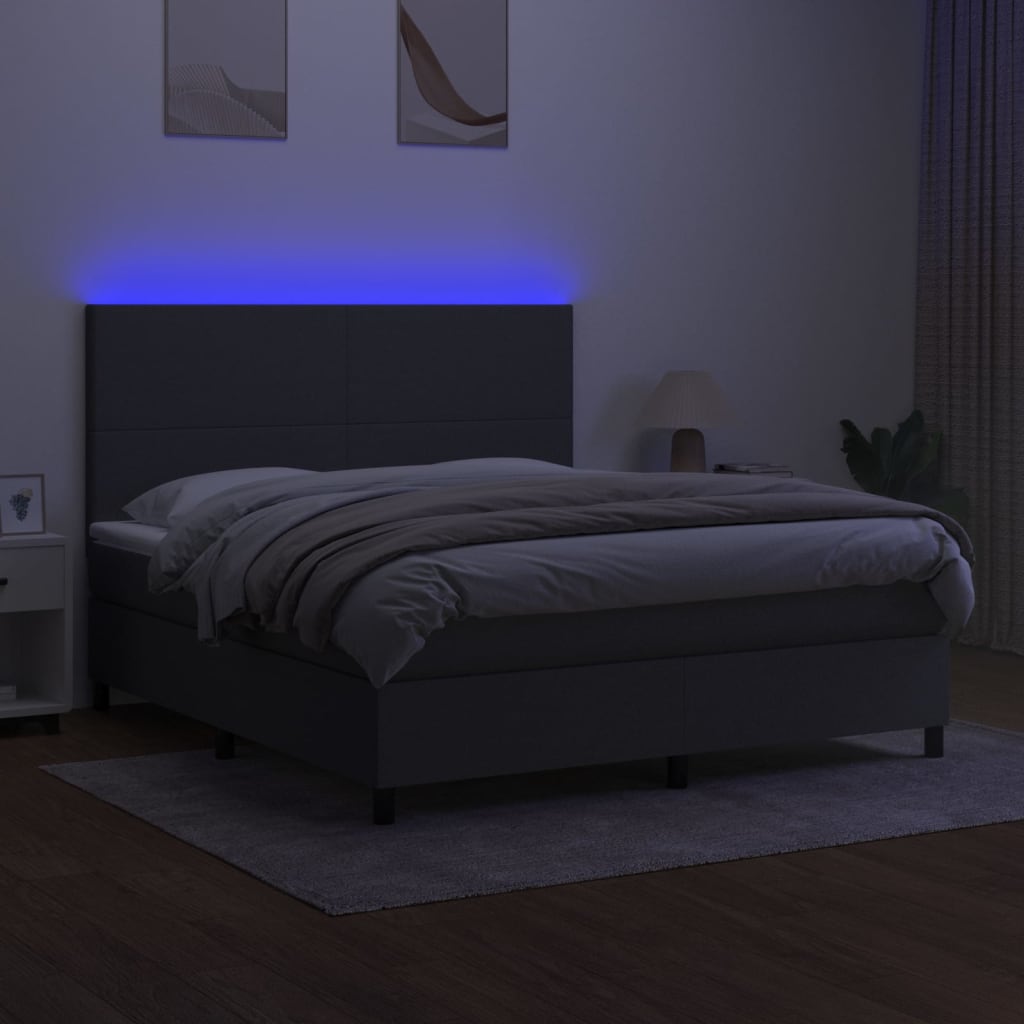 kontinentalseng med LED-lys 160x200 cm stof mørkegrå