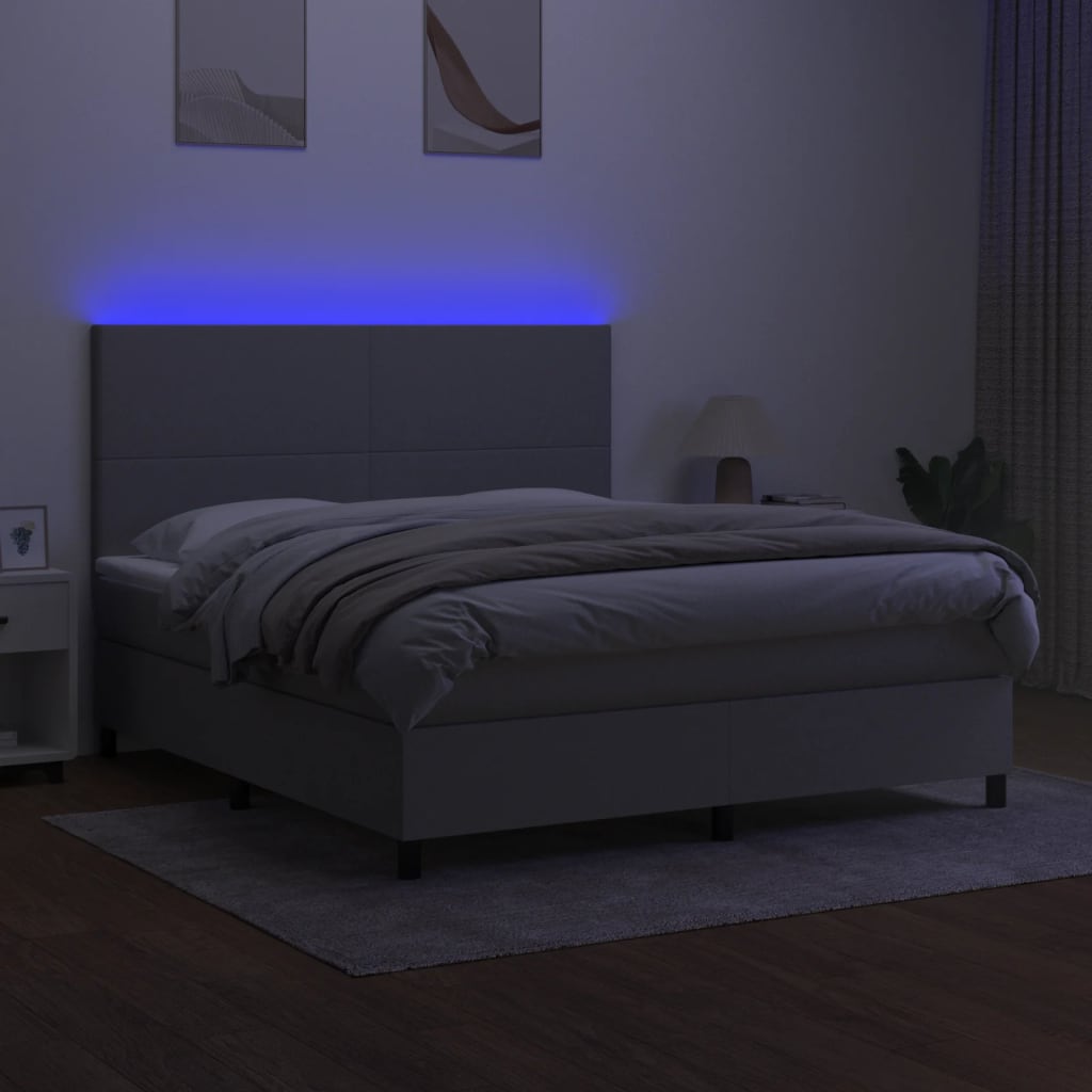 kontinentalseng med LED-lys 180x200 cm stof lysegrå