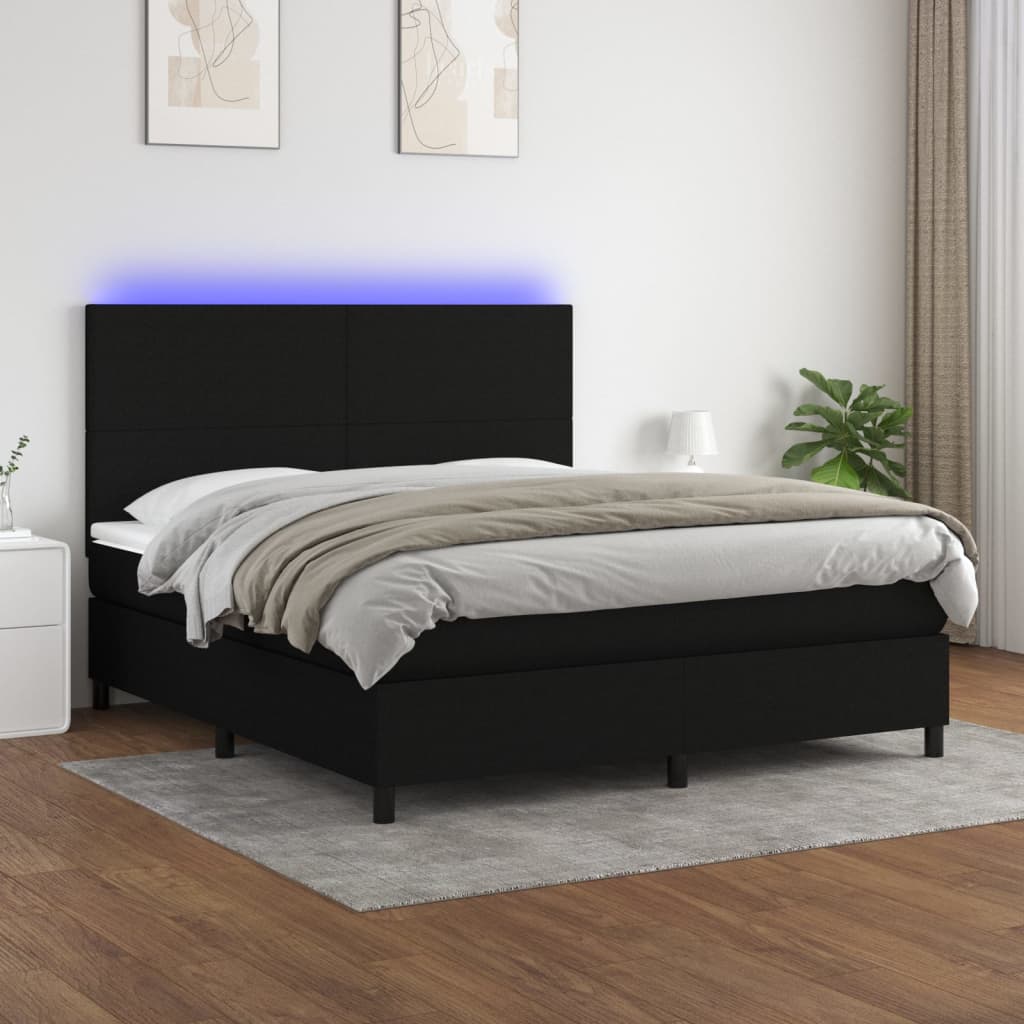 kontinentalseng med LED-lys 180x200 cm stof sort
