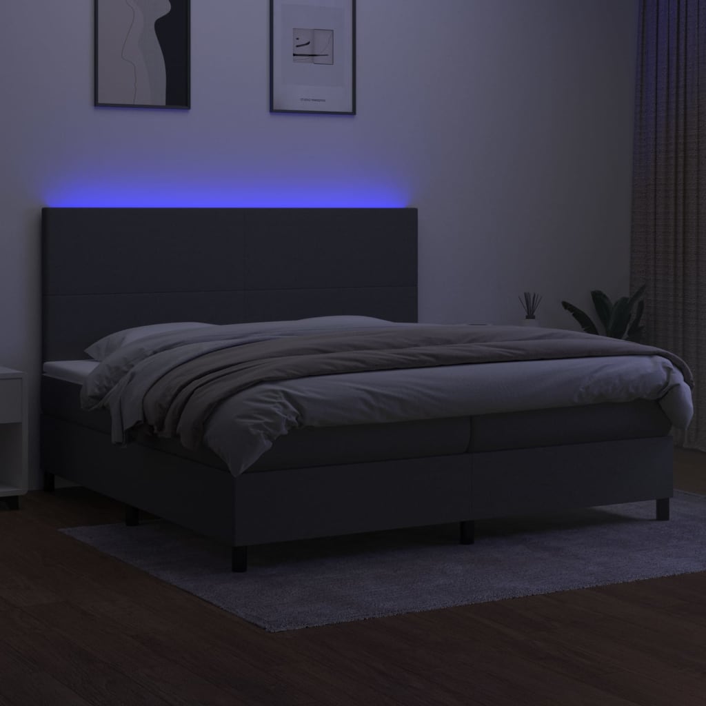 kontinentalseng med LED-lys 200x200 cm stof mørkegrå