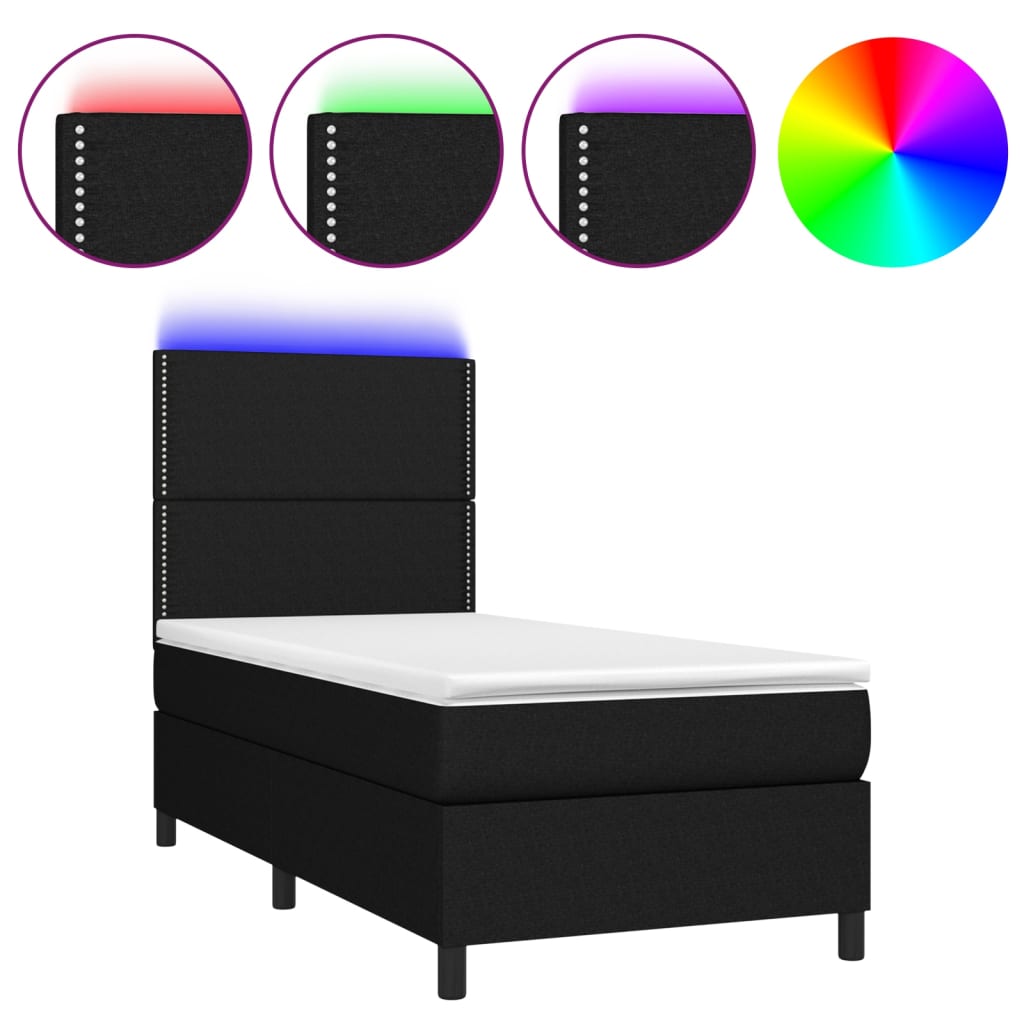 kontinentalseng med LED-lys 90x190 cm stof sort