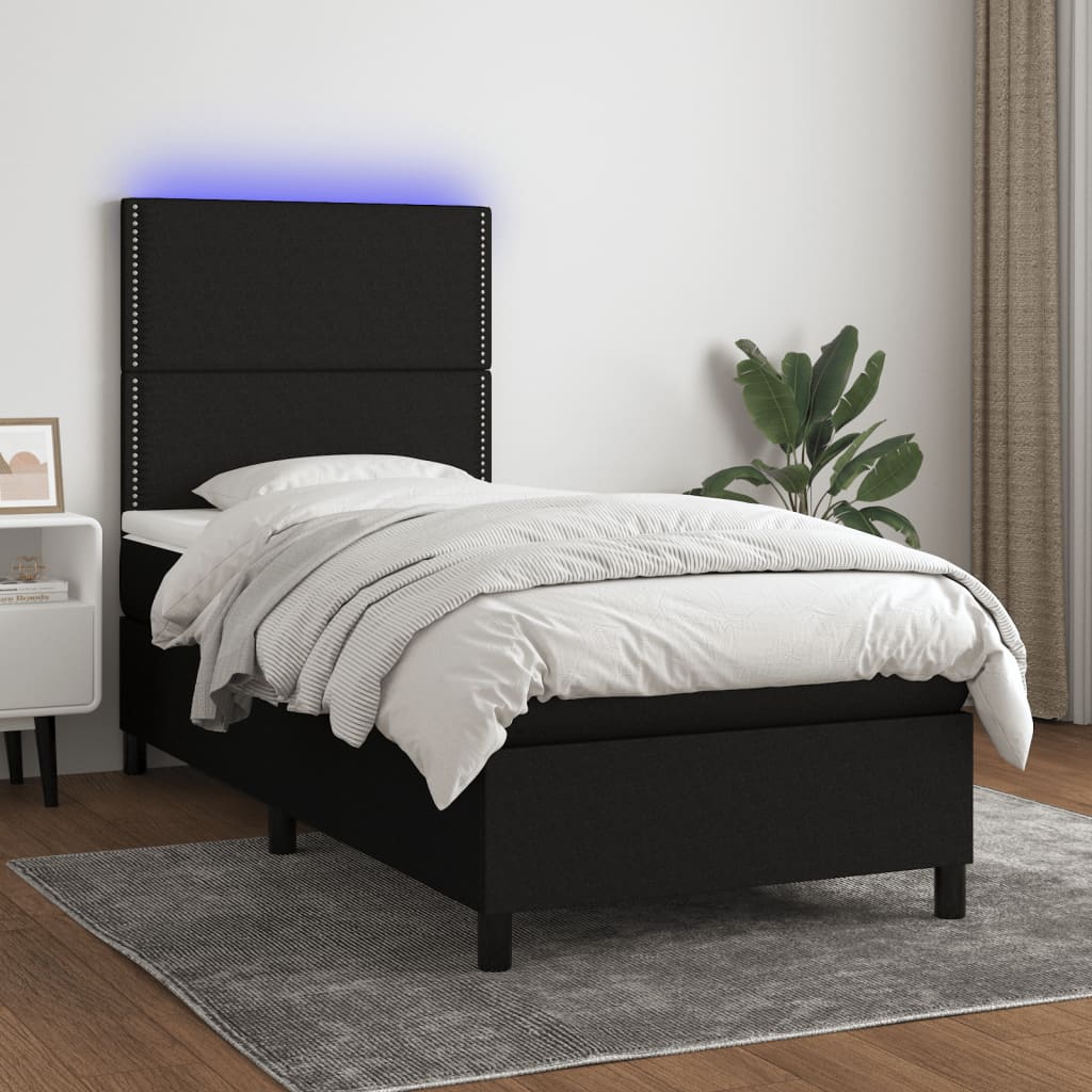 kontinentalseng med LED-lys 90x190 cm stof sort