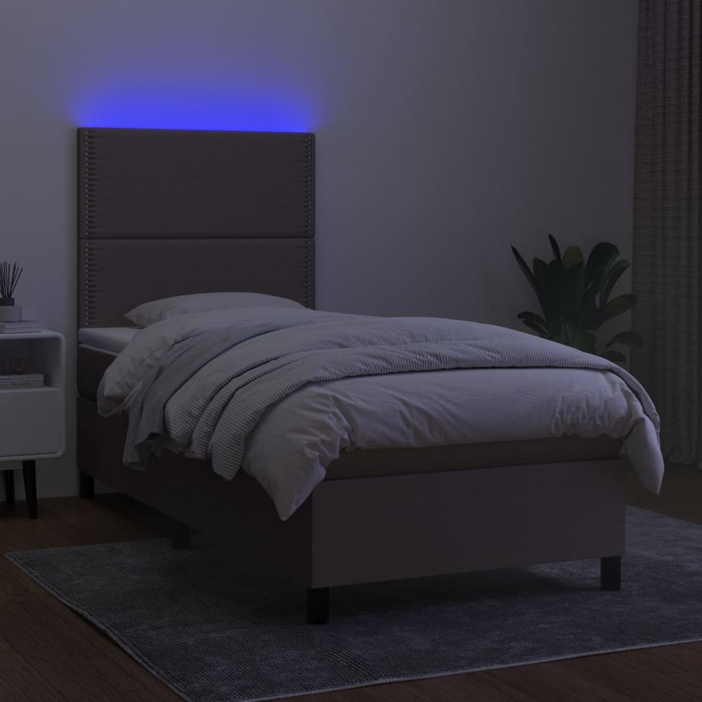 kontinentalseng med LED-lys 90x190 cm stof gråbrun